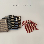 婴儿宝宝三角巾秋冬季 洋气条纹拼色小标围巾儿童冬天保暖口水巾潮