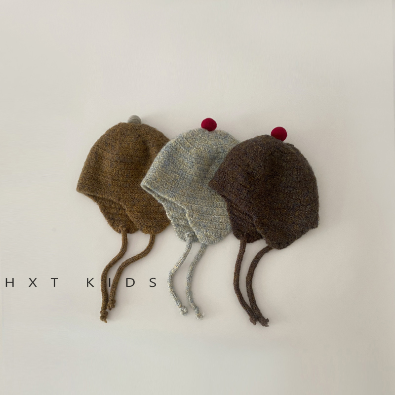 针织护耳帽可爱球球护耳色系洋气