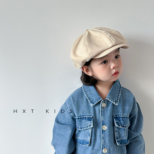 儿童贝雷帽秋季复古民国纯色帽子男童女童宝宝秋冬洋气穿搭报童帽