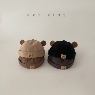 婴儿地主帽春秋季薄款超萌可爱小熊阿哥瓜皮帽婴幼儿宝宝穿搭帽子