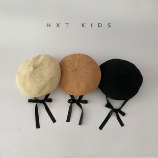 画家帽韩国潮童宝宝穿搭帽子 儿童贝雷帽夏季 透气洋气纯色系带时尚