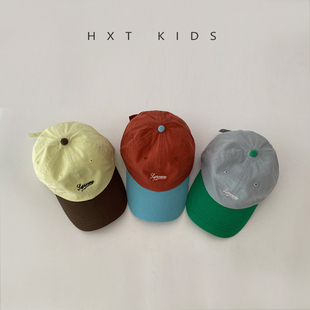 儿童鸭舌帽春秋季洋气小字母刺绣拼色遮阳帽子潮童宝宝穿搭棒球帽