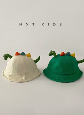 儿童渔夫帽春秋超萌可爱恐龙防晒帽1-3岁男女童宝宝出游遮阳帽子4