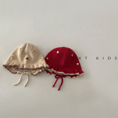 婴儿针织帽秋冬季 洋气小花系带帽子婴幼儿女宝宝韩版 花边宫廷帽冬