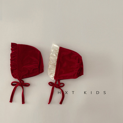 丝绒红色护耳帽花边保暖新年防风