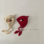 婴儿护耳帽秋冬季 洋气小萝卜系带奶嘴针织帽婴幼儿宝宝保暖帽子冬