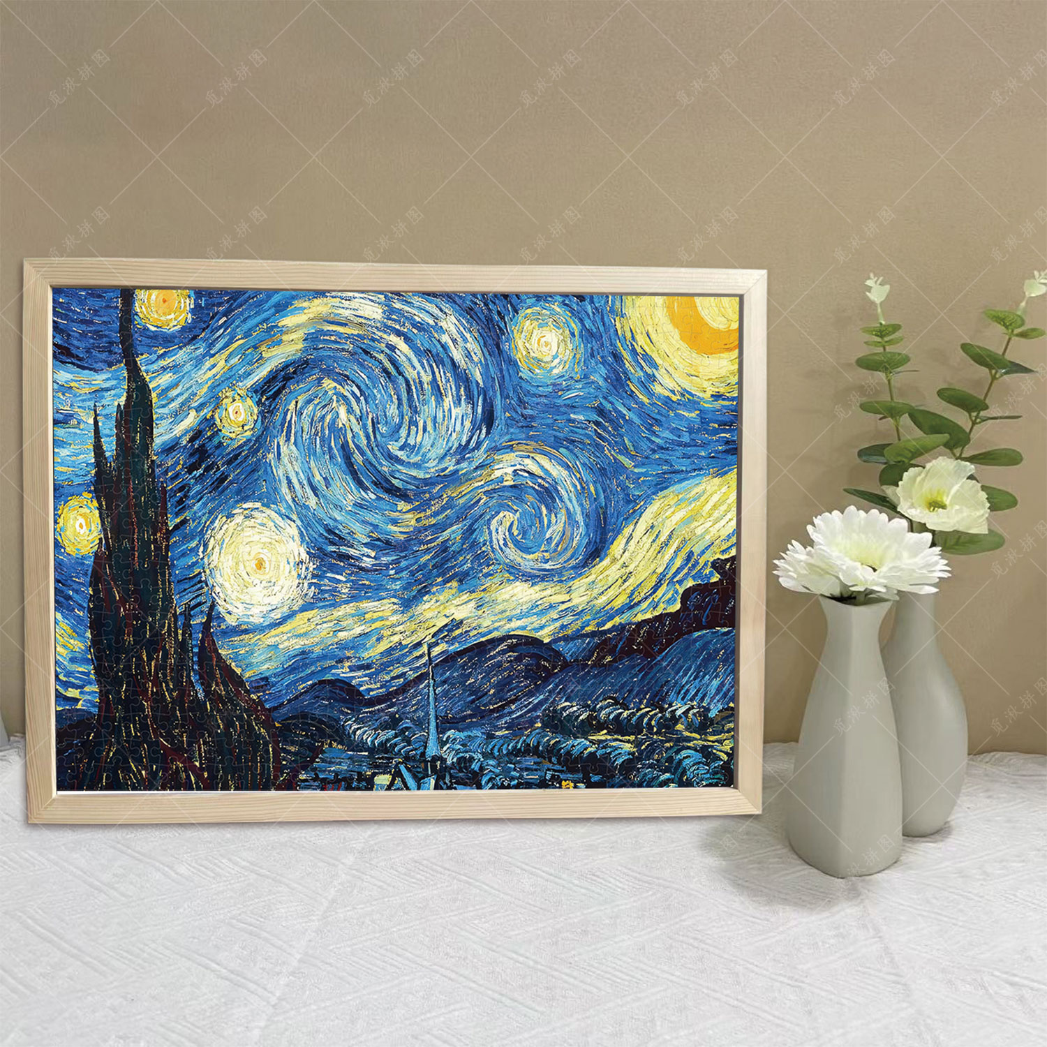 梵高印象派名画星空唯美油画1000片木质拼图带框成人益智解压玩具