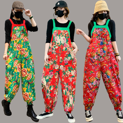 棉麻东北大花背带裤扭秧歌二人转