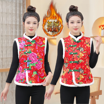 加绒马甲东北北大花马夹加绒加厚