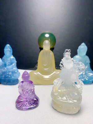 天然水晶摆件黄水晶观音佛像摆件居家客厅佛堂寺庙桌面摆放佛具用