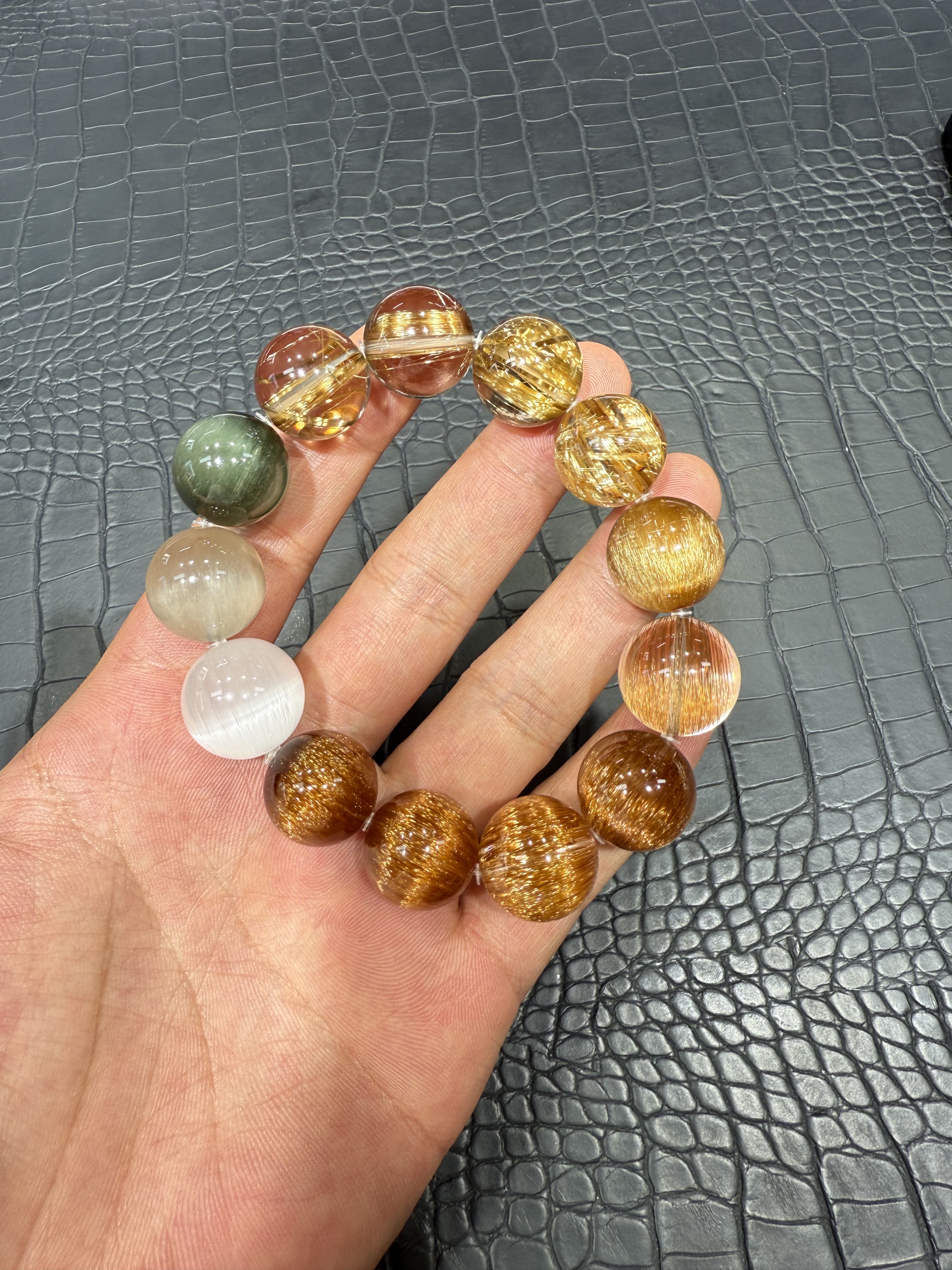 天然水晶手链女款单圈礼物绿幽灵聚宝盆发晶钛晶超七银钛吊坠摆件