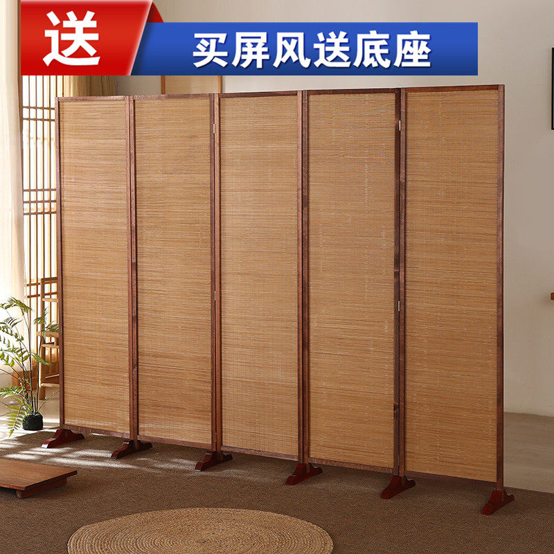中式现代隔断折屏仿古做旧折叠竹藤日式客厅玄关实木竹子复古屏风
