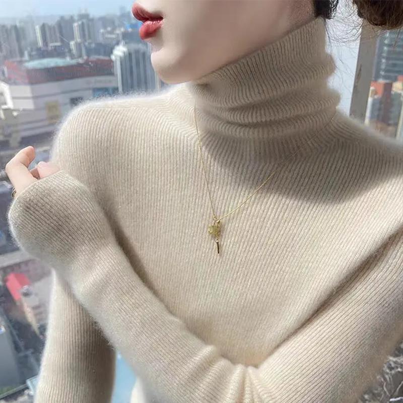 鄂尔多斯市无缝一体新款羊绒衫女冬季高领内搭打底衫百搭修身毛衣