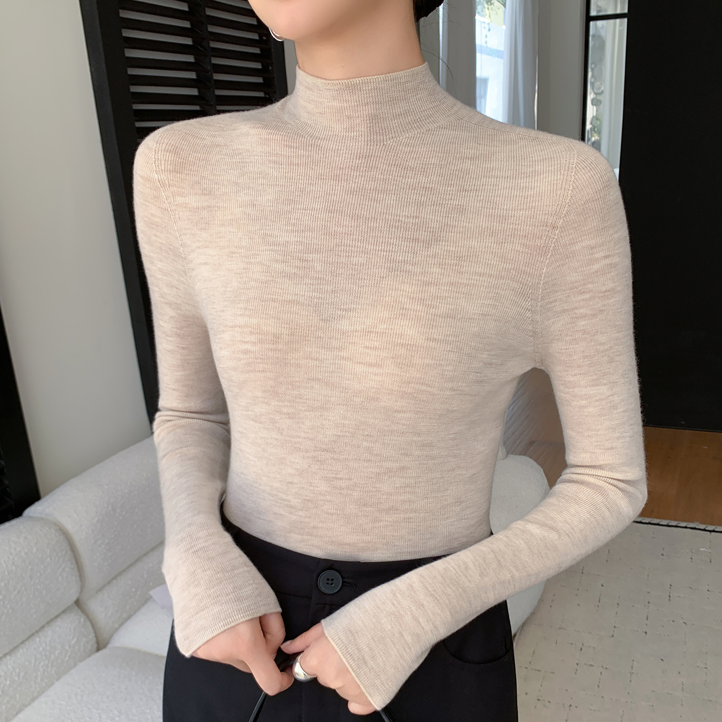 半高领羊绒衫女修身打底毛衣