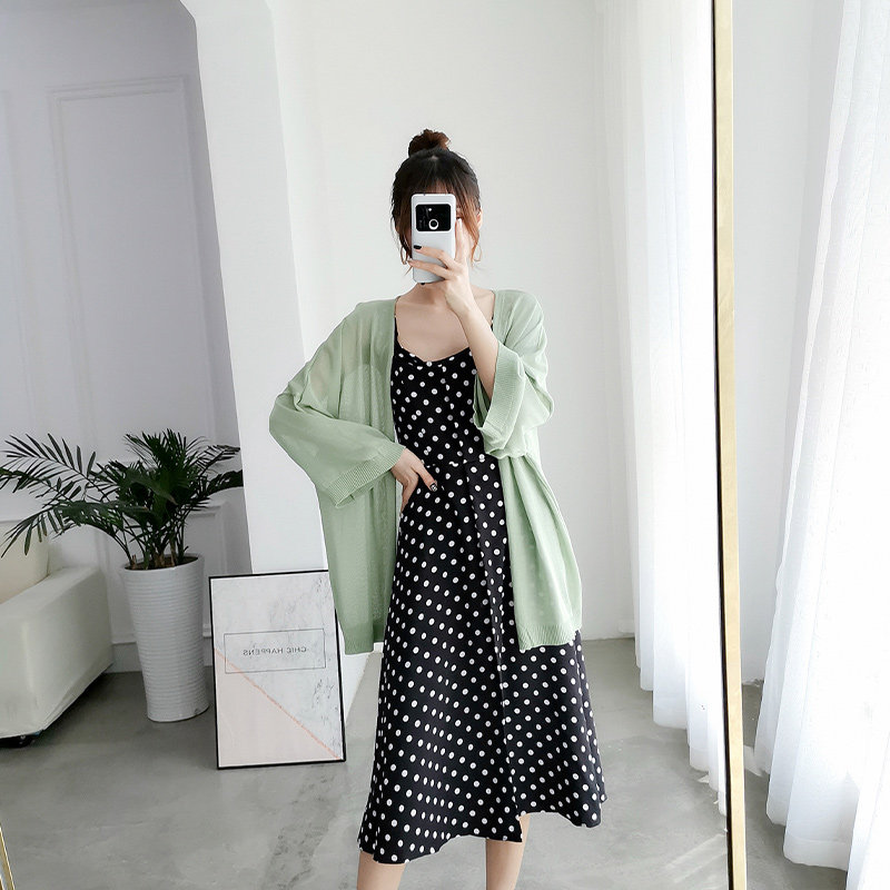 여성용 자외선 차단 의류 얇고 다용도 루즈하고 슬림한 아이스 실크 니트 가디건 한국식 게으른 스타일 숄 쇼트 코트