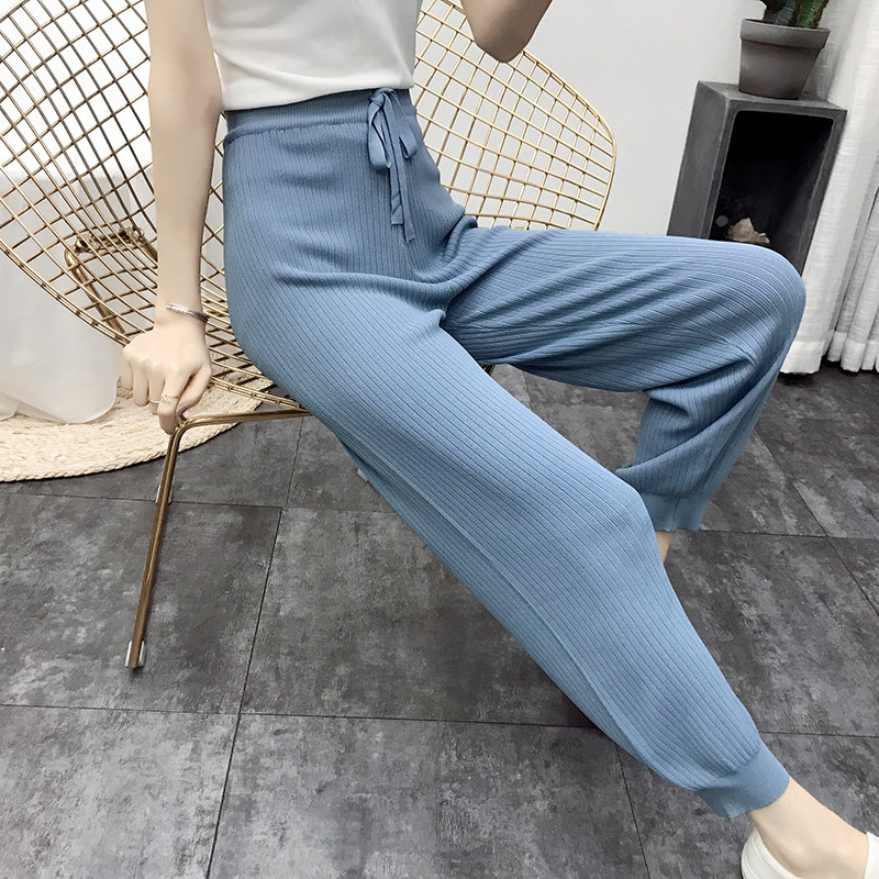 DIELAN 니트 하렘 바지 여성 루즈 캐주얼 레이스 업 당근 바지 2024 봄 신작 하이 웨이스트 와이드 레그 한국 스타일 바지