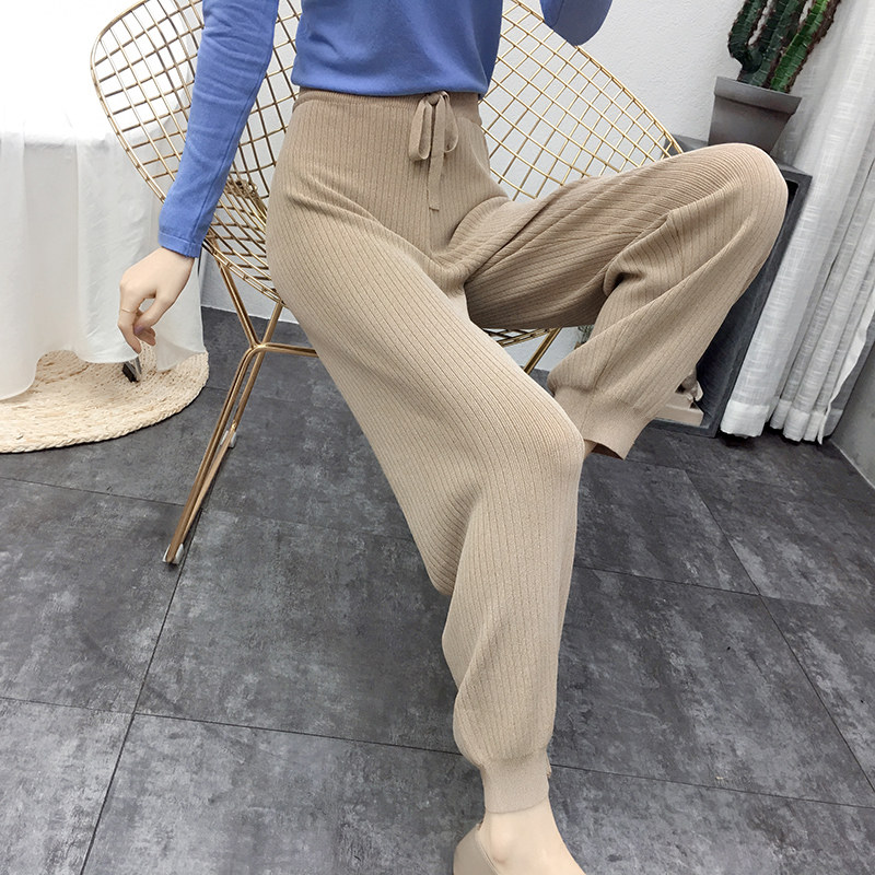 DIELAN 니트 하렘 바지 여성 루즈 캐주얼 레이스 업 당근 바지 2024 봄 신작 하이 웨이스트 와이드 레그 한국 스타일 바지