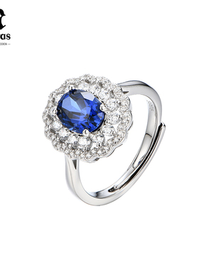 MALERAS培育蓝宝石S925银戒指鎏光时代戒指