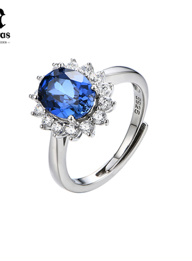 MALERAS培育蓝宝石S925银戒指皇室经典戒指