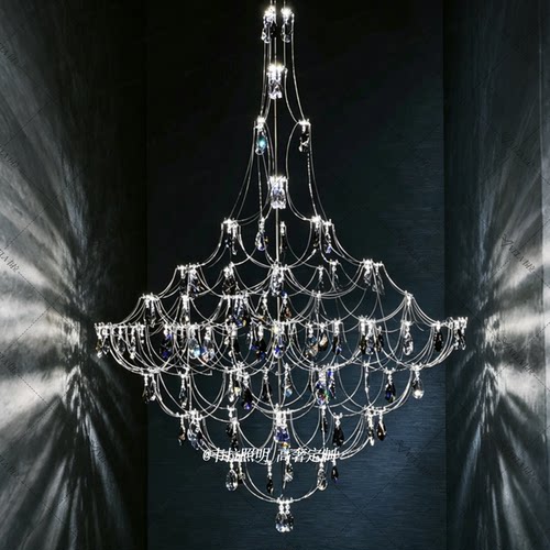 轻法式别墅楼梯水晶长吊灯
