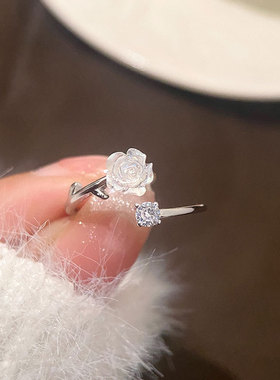 S925纯银优雅复古玫瑰花锆石戒指