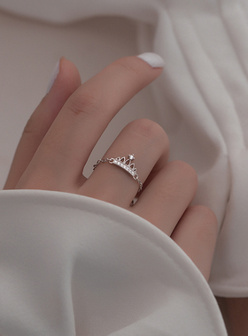 chomel kinsey纯银皇冠戒指女时尚个性戒链ins潮冷淡风指环可调节