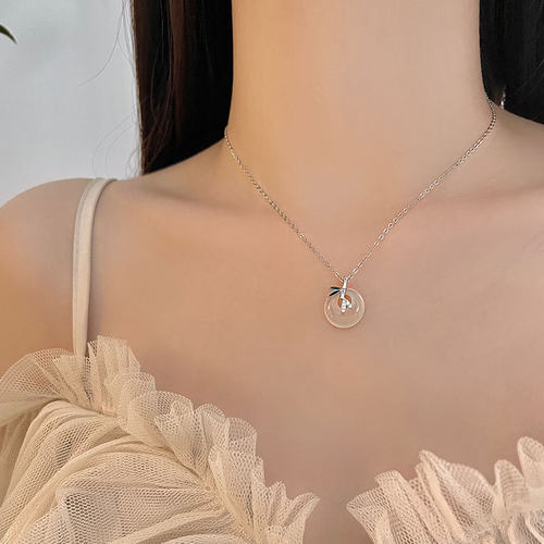 S925纯银白玉髓竹节项链女高级感