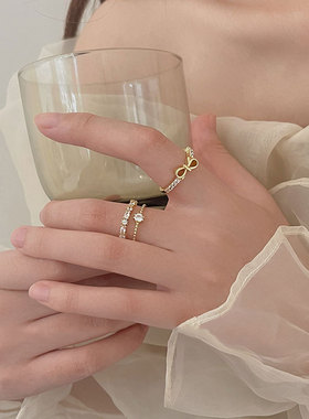 新加坡Chomel Kinsey925纯银蝴蝶结双层锆石戒指女小众设计食指戒