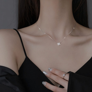 纯银幸运四叶草项链女轻奢小众吊坠情人节520情人节礼物送女友