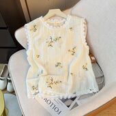 法式 背心女夏2025宽松减龄镂空百搭上衣 重工刺绣花朵蕾丝拼接无袖