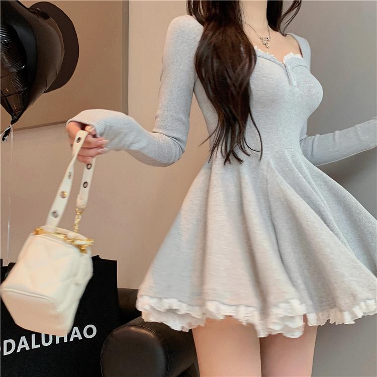 蕾丝拼接性感连衣裙蓬蓬短裙子