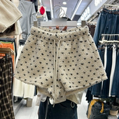 子辣妹显瘦高腰百搭a字靴裤 羊羔毛休闲短裤 女秋冬百搭抽绳直筒裤