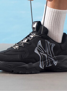 25秋季新款MLB老爹鞋男女NY大标做旧厚底增高运动休闲鞋3ASHVT65N