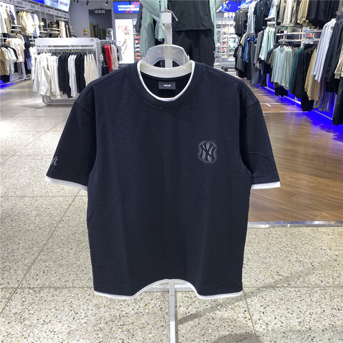 正品MLB男女26新款假两件时尚短袖T恤3ATSB0963