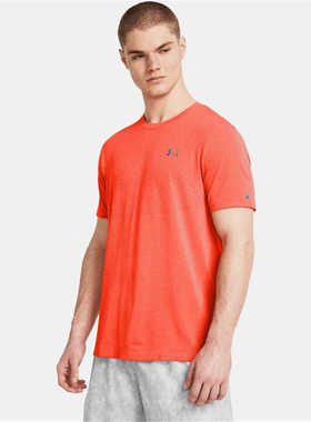 安德玛正品男橙色透气RUSH健身运动跑步速干短袖T恤1376781