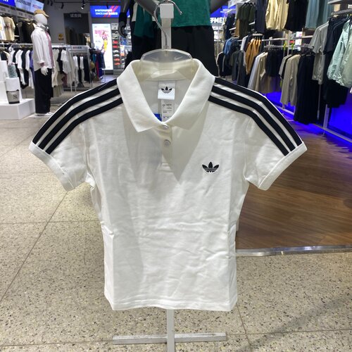 ADIDAS阿迪达斯女修身纽扣前襟珠地布针织翻领POLO短袖KD3697