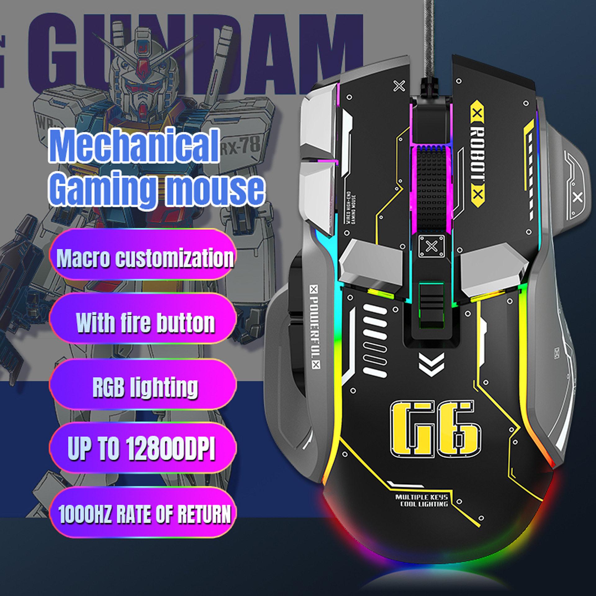 12800dpi Wired Backlit Mouse Competitive Gaming有线游戏鼠标