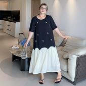 5折清仓 媛子家大码 夏季 胖mm显瘦拼接气质宽松短袖 连衣裙女