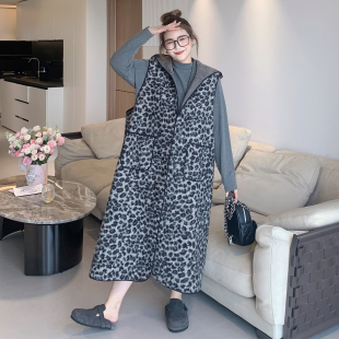 【年末7折】媛子家大码秋季胖mm叠穿外套宽松显瘦长款豹纹马甲女