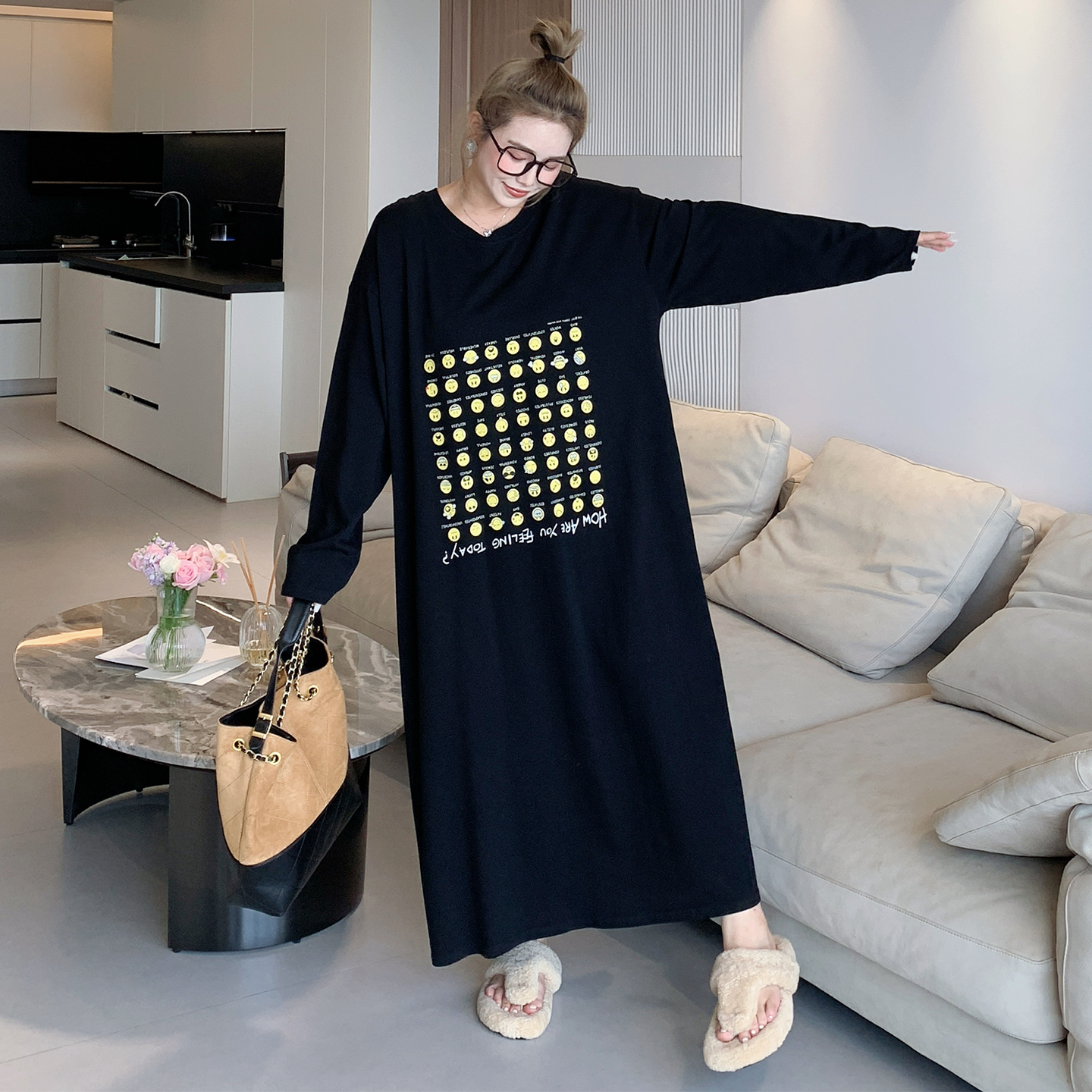 媛子家大码秋季新款胖mm宽松通勤时尚百搭宽松显瘦设计感连衣裙女