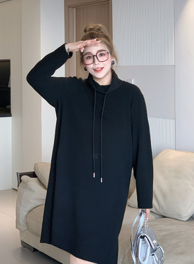 媛子家大码季冬宽松休闲长袖中长款加厚连衣裙遮肚胖mm纯色卫衣裙