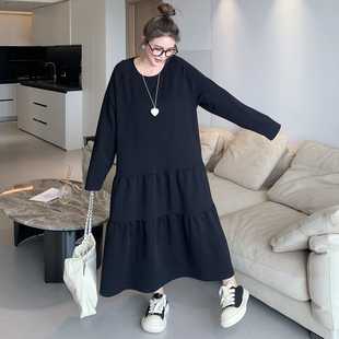 胖mm休闲长裙时尚 新款 气质百搭宽松显瘦纯色连衣裙 秋季 媛子家大码