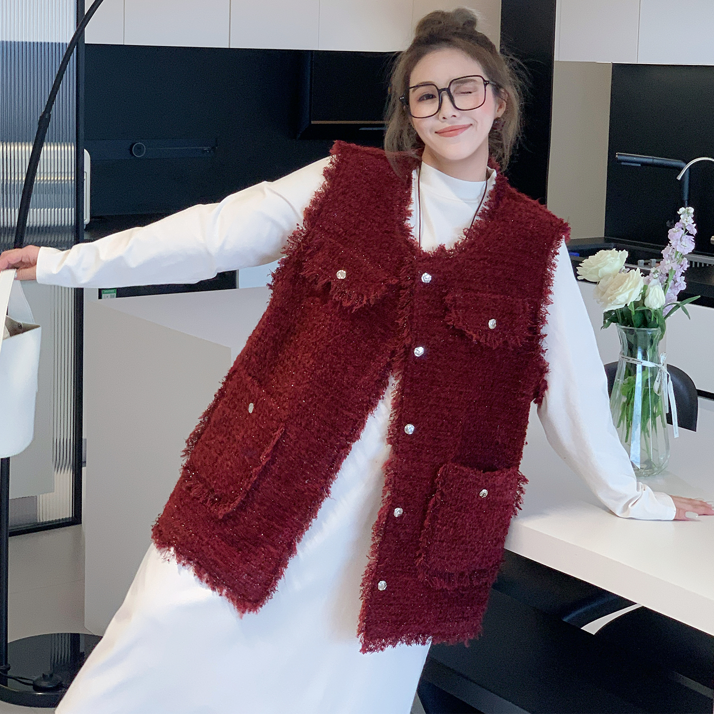 媛子家大码秋季新款胖mm宽松叠穿时尚气质百搭显瘦小香风马甲外套