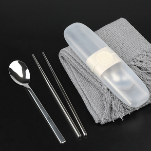 樱彩日式304不锈钢 便携餐具旅游餐具盒筷子勺子学生防滑筷勺套装