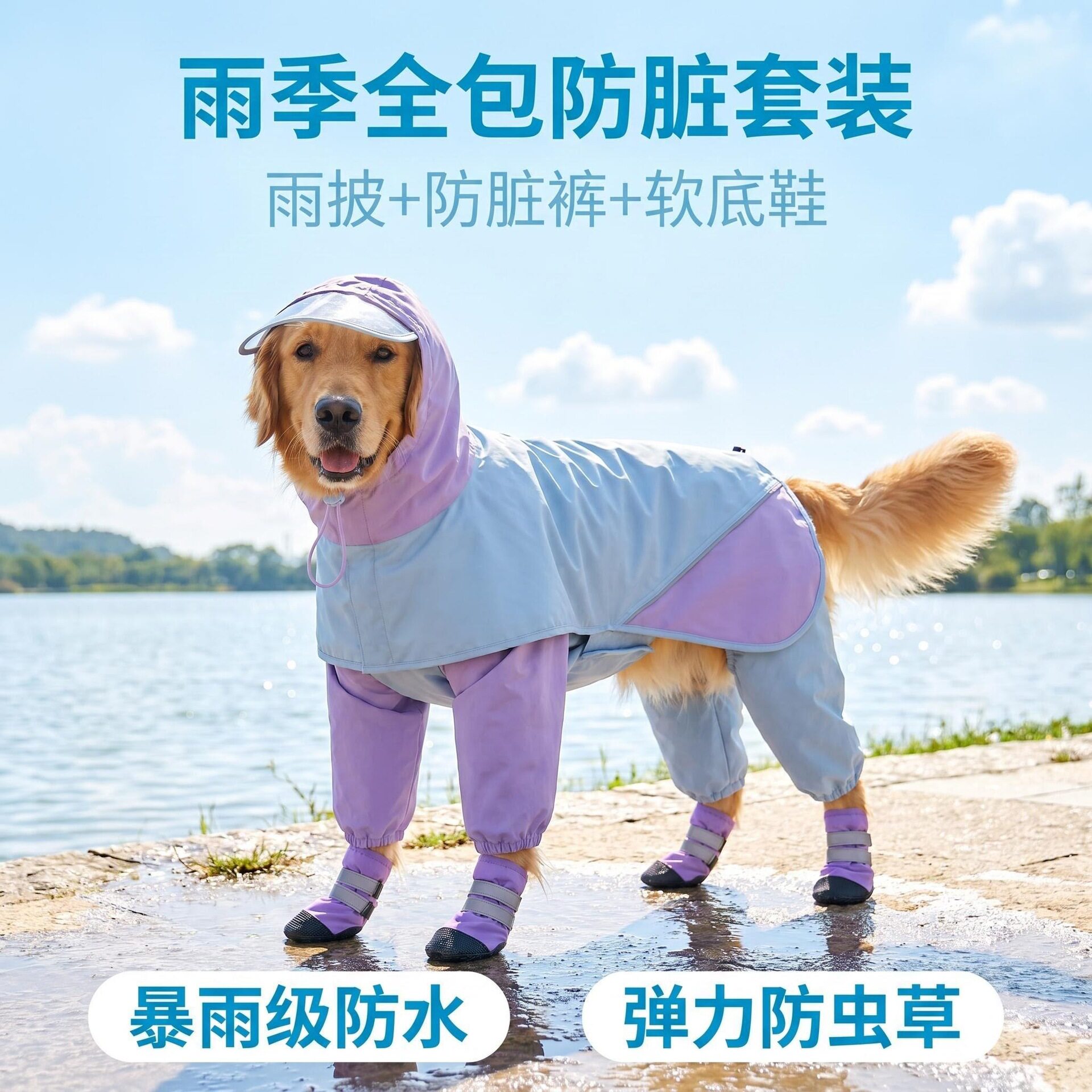 狗狗雨衣分体式宠物四脚防水衣服雨天外出雨披大狗专用大型犬