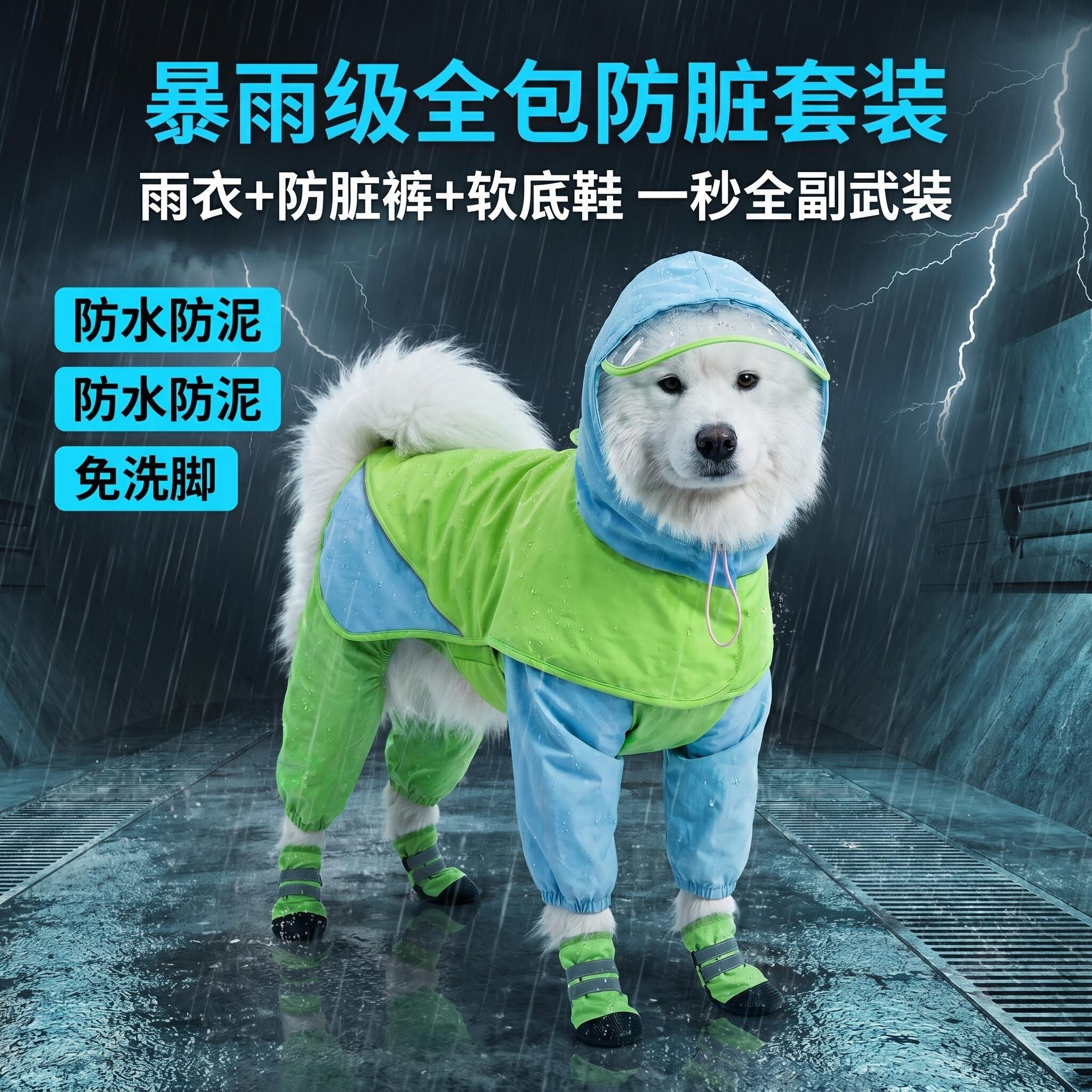 穿脱方便防脏防水狗狗雨衣斗篷 金毛边牧萨摩大型犬中型宠物雨衣