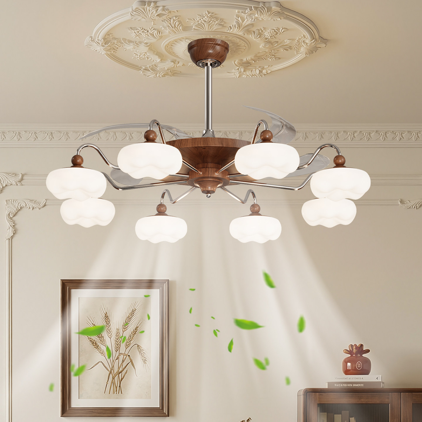 客厅吊扇灯家用餐厅中古风现代中式美式复古护眼大风力一体风扇灯