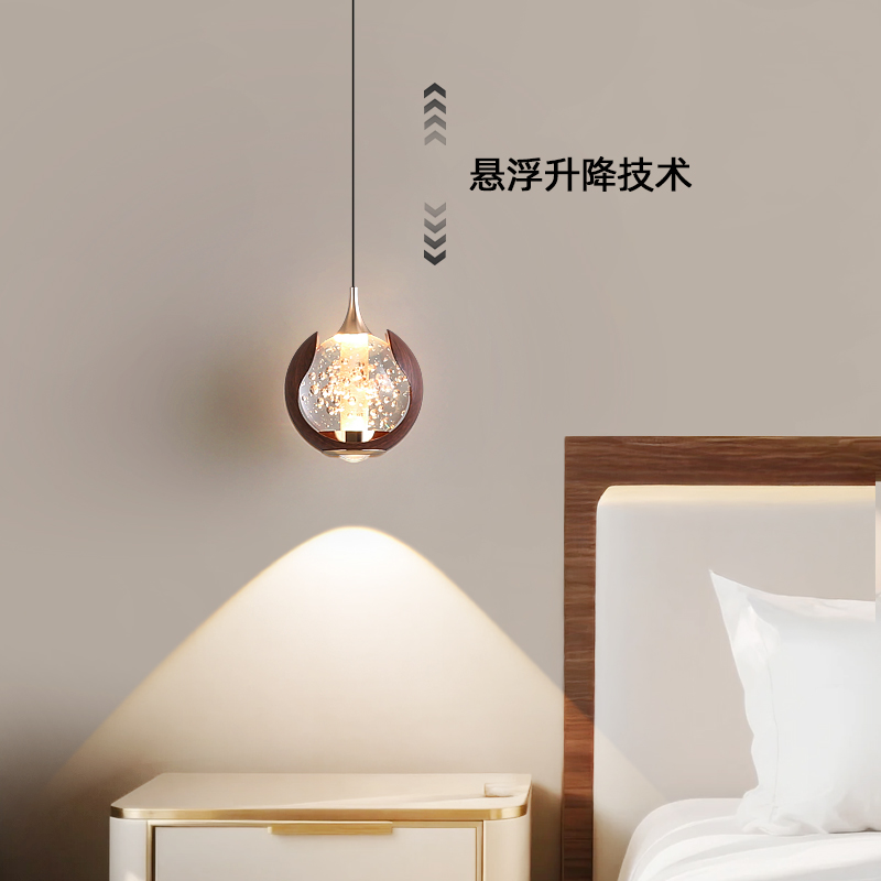 中古风门厅入户玄关小吊灯卧室床头吊线2025新款胡桃木色单头吊灯