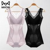 收腹束腰瘦肚子塑形体雕衣 蕾丝免穿文胸一体式 塑身连体衣夏季 薄款