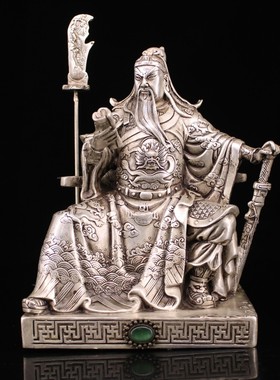 纯铜全铜纯手工打造镶嵌宝石鎏银看书关公 文关公